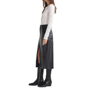 <span class=keywords><strong>Jupe</strong></span> en similicuir personnalisée pour femmes, <span class=keywords><strong>jupe</strong></span> midi pointue en polyester à taille haute avec fermeture à glissière et bouton - Product Image 4