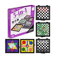 Collection de 5 mini-jeux de société magnétiques portables en plastique et verre, format voyage : Échecs, Dames, Dames chinoises, Serpents et Échelles