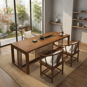 Ensemble de table à thé en teck moderne, mobilier en bois massif minimaliste pour restaurant, hôtel, salon de thé - Product Image 3
