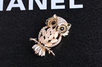 Broches pour femmes en alliage bicolore or et argent, style coréen, tendance, personnalisées, motif hibou œil de chat en pierre, style dessin animé