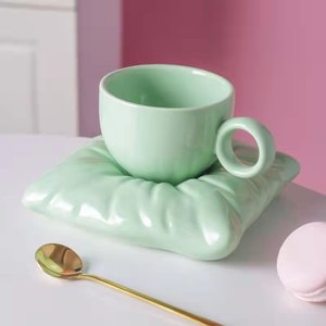 Ensemble de coussin en céramique avec tasses de café et sous-tasses, style Macaron, pour le thé, créatif, <span class=keywords><strong>personnalisé</strong></span>, cadeau d'<span class=keywords><strong>anniversaire</strong></span>, de mariage - Product Image 2