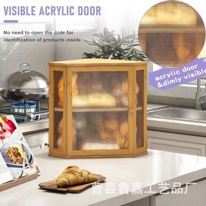 Boîte à pain en bois massif Lu Jia avec double couche en verre acrylique, support de rangement pour comptoir de cuisine, couleur naturelle, grande capacité - Product Image 2