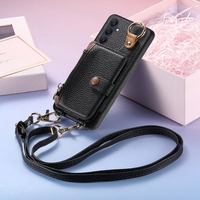 Sarung ponsel Samsung, untuk Samsung Galaxy A52/A53/A54/A55/A56 dompet penutup ponsel, sarung saku kartu bahu silang untuk iPhone 15 Plus