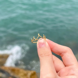 Bague Couronne en Argent 925 Plaqué Or 18K, Style Petite Princesse, Luxe Léger, Niche Exquise, Bague à Ouverture Creuse - Product Image 1