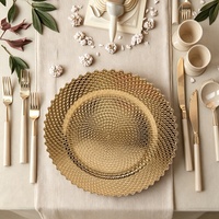 Assiette de présentation vintage ronde en plastique doré perlé, décorée en relief, pour mariage, banquet, restaurant, décoration de table