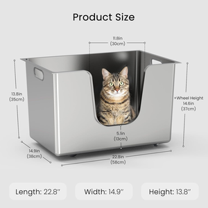 Caja de arena de metal Jumbo de una pieza, cajas de arena de acero inoxidable profundo para gatos grandes, fácil de limpiar, cocina comercial, fabricación de acero - Product Image 2