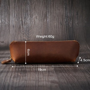 Estuche para bolígrafos con cremallera de cuero genuino Vintage Crazy Horse, estuche para lápices de papelería de cuero Real, regalos para hijo e hija - Product Image 4