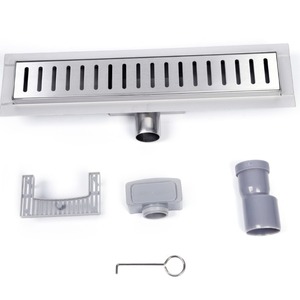 Rejilla de drenaje de suelo rectangular de acero inoxidable 304 antiobstrucción con descarga lateral extendida de alto flujo para baño, acabado mate - Product Image 4