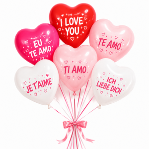 Palloncini in lattice a forma di cuore stampati con messaggi multilingue 'I Love You' e 'Te <span class=keywords><strong>Amo</strong></span>', romantici per decorazioni di San Valentino e matrimoni - Product Image 1