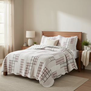 Ensemble de couette Jumbo King Size léger avec 2 taies d'oreiller, patchwork géométrique, literie pour la maison toute saison - Product Image 2