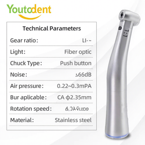 Youtodent Série Titane 1:1 Instruments Dentaires Électriques Pièce à Main Contra-Angle Basse Vitesse avec <span class=keywords><strong>Fibre</strong></span> <span class=keywords><strong>Optique</strong></span> pour Dentisterie - Product Image 2