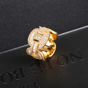 Bagues vintage hip-hop des années <span class=keywords><strong>90</strong></span> en laiton incrusté de zircon et pierres de synthèse, plaquées argent/or 18 carats pour hommes - Product Image 2