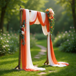 Kit de fleurs artificielles pour arche de mariage orange, rose clair et blanc, 8-9 pieds, avec cadre en bois, pour cérémonie et réception, ensemble de 5 pièces - Product Image 2