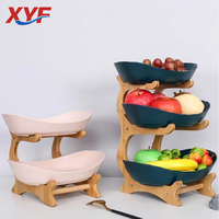 Bandeja de Frutas Creativa de Tres Niveles, Estilo Minimalista, Patrón Sólido, Soporte de Madera de Bambú, Bandeja para Aperitivos y Dulces, Cesta de Frutas