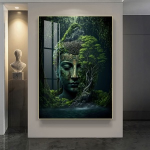 Statue de Bouddha Shakyamuni personnalisée et créative, impression HD sur porcelaine cristalline, art mural LED - Product Image 4