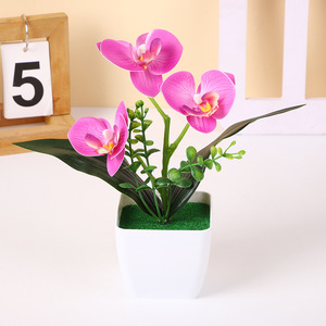 Simulación de Flores Artificiales en una Maceta Cuadrada Pequeña, 3 Orquídeas Phalaenopsis para Decoración del Hogar u Oficina, Maceta Pequeña - Product Image 5