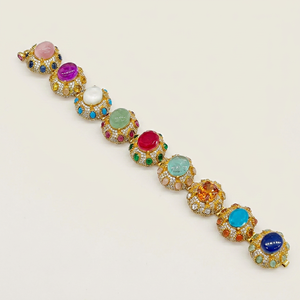 Bracelet en zircon cubique coloré, ton or, ovale, pierres précieuses multicolores, bijoux pour femmes, pour mariage et fêtes. - Product Image 1