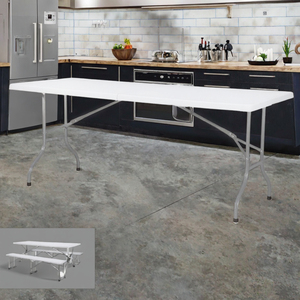 Mesa plegable de plástico Rectangular blanca portátil de 6 pies, <span class=keywords><strong>muebles</strong></span> para el <span class=keywords><strong>hogar</strong></span> para banquetes al aire libre, Catering, comedor, Camping - Product Image 2