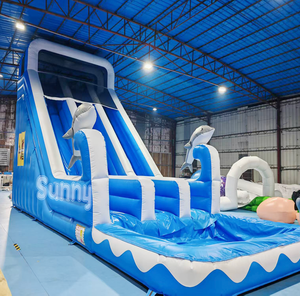 Château gonflable aquatique bleu commercial <span class=keywords><strong>avec</strong></span> toboggan aquatique et <span class=keywords><strong>piscine</strong></span> pour fêtes en plein air, location de spectacles - Product Image 2