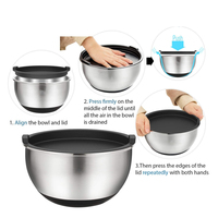 Ensemble de bols à salade et à mélanger en acier inoxydable de 1,5 qt à 5,0 qt avec 3 râpes, couvercles hermétiques et base en silicone