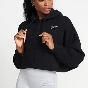 Embroidery Logo New Design Workout Women Long Sleeve Sweater Zipper Cropped Hoodie Pullover