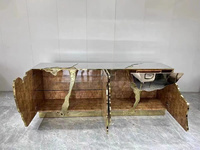 Buffet OE-FASHION de luxe léger italien en acier inoxydable, meuble de rangement mural créatif de luxe pour villa et manoir