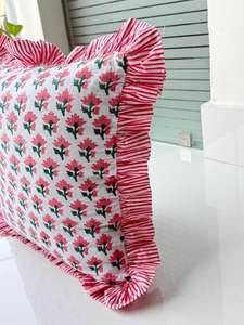 Handmade Bohemian Cotton Frill Cushion Cover Indian Block Print Floral <b>Throw</b> <b>Pillows</b> Luxury Raffle Ruffled <b>Pillow</b> Covers - Product Image 4