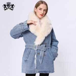 Janefur Hot Sale <strong>Women</strong> Winter Parka Style Warm Real Fur Lined Coat Fashion <strong>Denim</strong> <strong>Jacket</strong> With Fur - Product Image 3