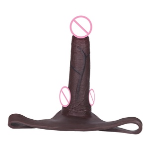 FAAK Large Silicone Thong Hollow <b>Dildo</b> Black Color Strap on Penis Sleeve Panties Cock Enlarger Extender Adult Sex Toys for Men - Product Image 4