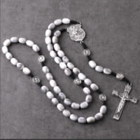Chapelet en perles pour homme, collier Long avec croix, chapelet chrétien, Saint-Michael, 8x11mm