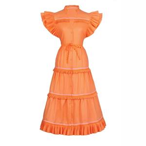 Vestido de verano de <span class=keywords><strong>moda</strong></span> de diseñador para <span class=keywords><strong>mujer</strong></span>, manga voladora, cuello en V, árbol comestible, volantes, retazos, ajuste de cintura, Midi, fiesta, vacaciones - Product Image 4