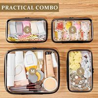 Lot de 4 pochettes et étuis rigides transparents en PET avec fermeture éclair pour le voyage, les couches, les cosmétiques et le rangement de jouets (Noir)