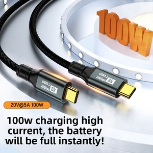 Cable Tipo-C para Teléfonos Móviles, Carga Rápida de 5A 6A, Salida de Video HD de 8K, Conectores de Ángulo Recto, Puertos 3 en 1, Blindaje de PVC Trenzado - Product Image 3
