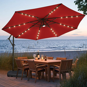 Commercial Modern Iron Offset Patio Umbrella with Solar LED Beads Waterproof LED <b>Lighted</b> Cantilever Umbrella B2B Supply - Product Image 3