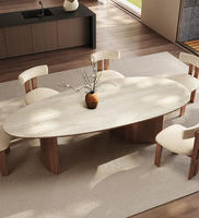 Table de salle à manger ovale en bois de noyer de style nordique français rétro, ensemble table et chaises de restaurant, meubles de cuisine