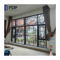 Ventana Abatible de Estilo Chino, Directamente de Fábrica PDP, para Casa, Hotel, Vidrio Templado, Impermeable, Aleación de Aluminio, Estilo Antiguo