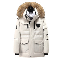 Hiver Blanc Duvet de Canard Jeunes Épaissie Avec Fourrure Capuche Poche Fermeture Éclair Pardessus Femmes Hommes Doudoune