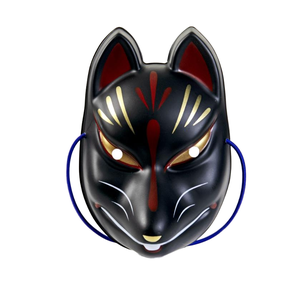 หน้ากากคาบูกิสำหรับการแสดงงานคาร์นิวัล หน้ากากจิ้งจอกแบบเต็มหน้า สำหรับฮาโลวีน อนิเมะญี่ปุ่น ทำจากพีวีซี เป็นมิตรกับสิ่งแวดล้อม สีดำขาว - Product Image 1