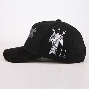 Chất Lượng Cao Unisex Da Lộn Tùy Chỉnh Thêu Logo 5 Bảng Điều Chỉnh Mũ Cho Nam Giới Mũ Bóng Chày Với Rhinestone Logo - Product Image 3