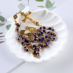 Premio fatto a mano cattolico <span class=keywords><strong>rosario</strong></span> 53 perline croce <span class=keywords><strong>d</strong></span>'<span class=keywords><strong>oro</strong></span> per la devozione - Product Image 1