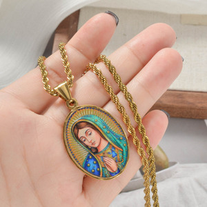 oval printed medallion praying virgin personalized stainless steel bulk fine jewelry twist <b>rope</b> necklace pendant - Product Image 1