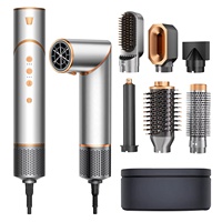 Secador de Pelo Profesional 7 en 1 de Alta Velocidad, Plegable, de Plástico, 110,000 RPM, Cepillo de Aire Caliente Multifuncional, Rizador Iónico Automático