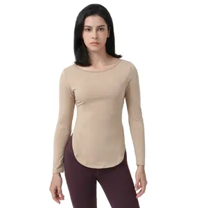 2023 New dew -back tight yoga clothing women long -sleeved T -shirt high elastic fitness fittings top