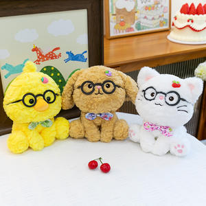 Lindo peluche de animal pequeño en postura de sentarse en cuclillas, <span class=keywords><strong>con</strong></span> <span class=keywords><strong>gafas</strong></span>, compañero de mesa <span class=keywords><strong>con</strong></span> forma de <span class=keywords><strong>pollo</strong></span>, decoración de muñeca, regalo de cumpleaños - Product Image 2
