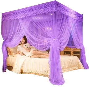 Polyester Netting High Density Luxury Four Metal Poles Mosquito Net Bed Canopy