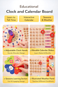 กระดานนาฬิกาอเนกประสงค์มอนเตสซอรี่ของเล่นเพื่อการศึกษาไม้ใหม่สำหรับเด็กทารก - Product Image 3