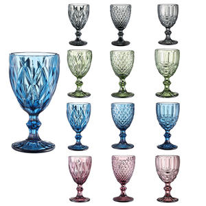 Verres à vin vintage, verres à pied colorés avec cristal de diamant en relief, verres à boire pour mariage, fête, banquet - Product Image 1