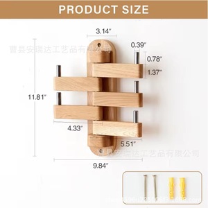 <b>Wooden</b> <b>Coat</b> Rack With Rotating Wall <b>Hooks</b> Wall Mounted Adjustable Multipurpose For Dorm Entryway Dressing Room Bathroom - Product Image 4