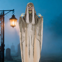 AROMA Décoration de sorcière suspendue de 1,80 m pour Halloween avec son et yeux clignotants pour maisons hantées et présentoirs de fête