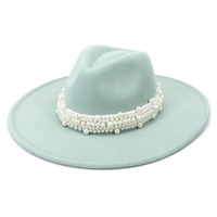 Vente en gros Perles Décoration Plat Large Bord Fedora Chapeau Femmes Mode Dames Fedora Chapeaux pour Femmes